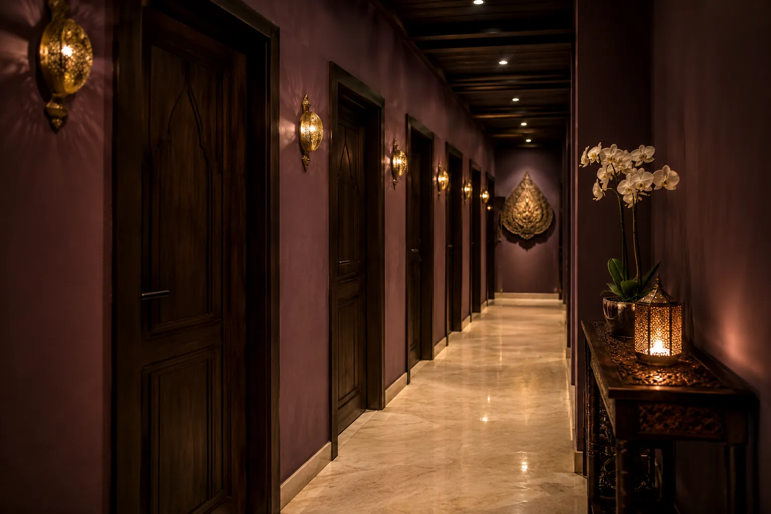 Masaj odalarının koridoru — Lila Spa, Beyoğlu misafirlerine hizmet veren salon